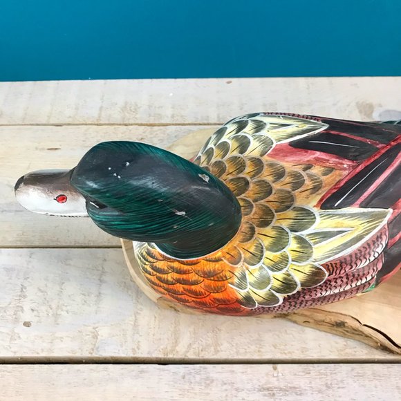 VINTAGE Wood Duck Decoy Hand-Painted Bright Colors Distressed Rustic Cabin Decor - Picture 6 of 11